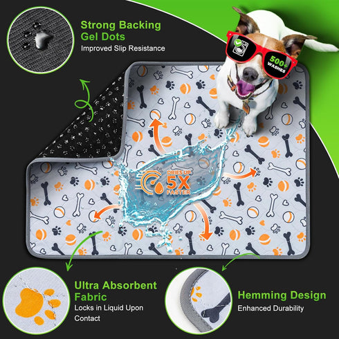 51"x28", 2-Pack Hompet Washable Pee Pads for Dogs, Thick Heavy Absorbency Reusable Pee Pads Prevent Leakage Non-Slip