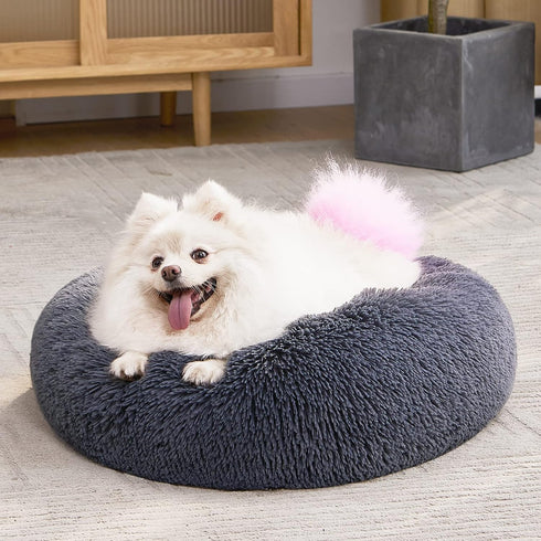 MIXJOY Orthopedic Dog Bed, Comfortable Donut Cuddler Round Bed, Ultra Soft Washable for Dogs & Cats, 30'', Grey-Blue