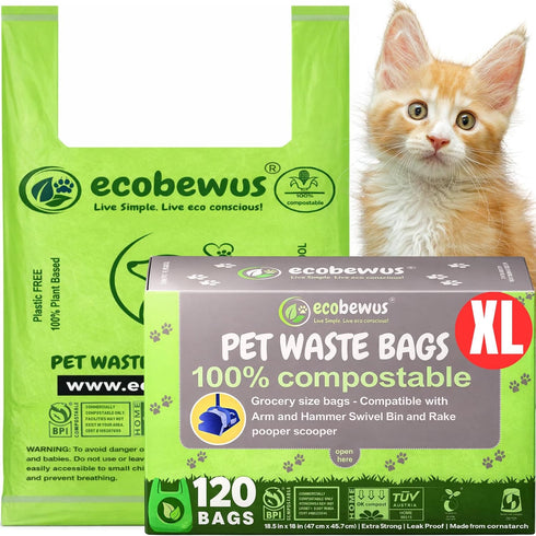100% Compostable XL Pet Waste Bag (120 ct.) Plant-Based Biodegradable Cat Litter