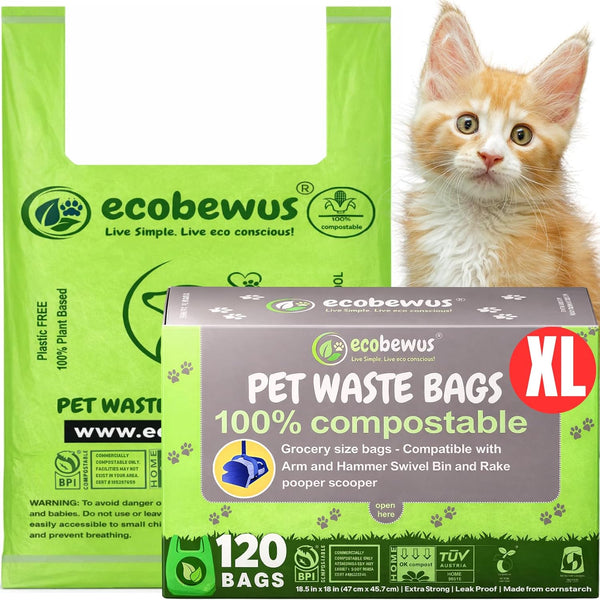 100% Compostable XL Pet Waste Bag (120 ct.) Plant-Based Biodegradable Cat Litter