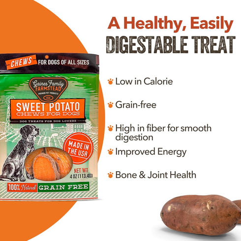 Gaines Family Farmstead Sweet Potato Chews - Dog Treats Made in The USA, High in Fiber, Grain Free, 14 Ounce Bag