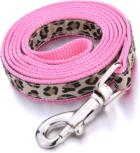 Mile High Life Leopard Dog Harness Collar Leash Set - Adjustable No Pull Halter for Small Breed Dogs (Pink, S)