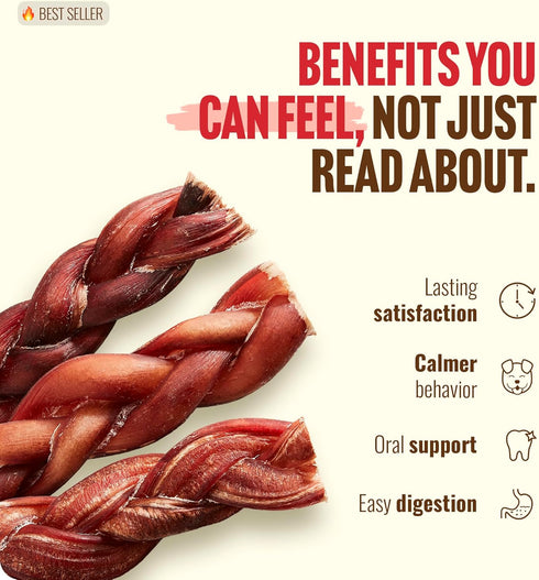 (4-5 Inch, 5 Pack) 100% Natural Farm Odor-Free Braided Bully Sticks - Grass-Fed Beef, Grain-Free, Low Fat & Fully