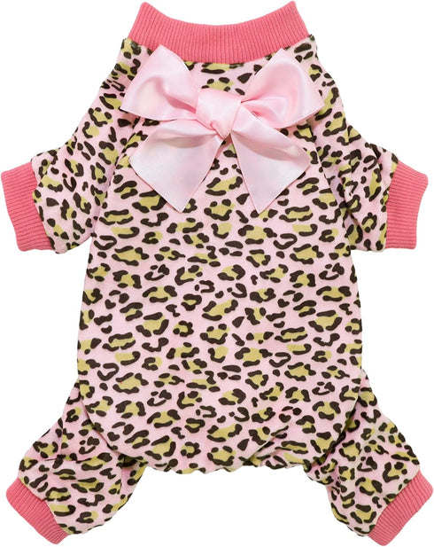 Fitwarm Leopard Dog Pajamas, Fleece Clothes for Small Dogs Girl, Pet Onesie, Cat Outfit, Pink, Small