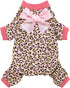 Fitwarm Leopard Dog Pajamas, Fleece Clothes for Small Dogs Girl, Pet Onesie, Cat Outfit, Pink, Small