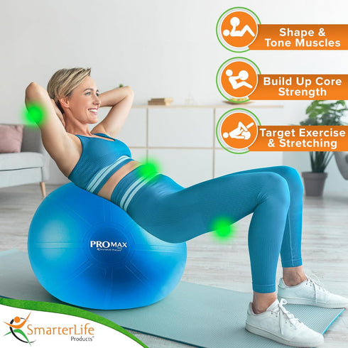 SmarterLife PRO MAX Exercise Ball Yoga, Stability & Balance Trainer for Core Workouts, Fitness, Physical Therapy