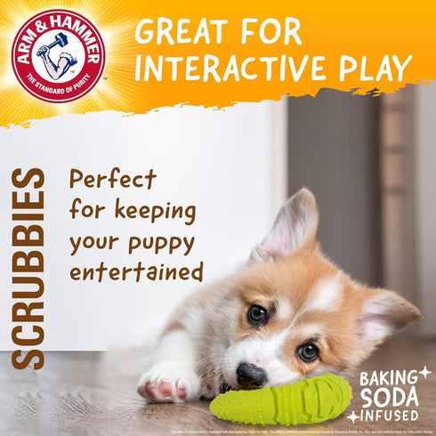 Arm & Hammer Scrubbies Boomerang Chew Toy for Puppies, Durable Teething Toy with Unique Shape for Fetch