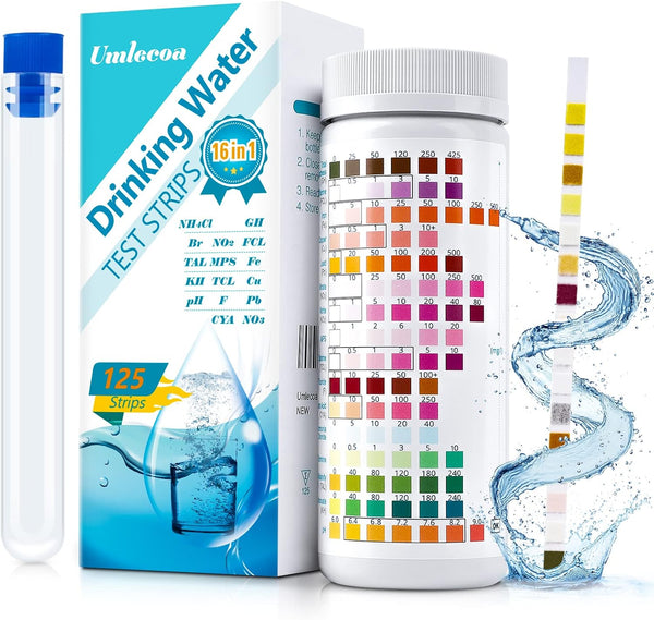 16 in 1 Premium Water Test Kit - 125 Test Strips for pH, Hardness, Chlorine, Lead, Iron, Nitrate, Nitrite