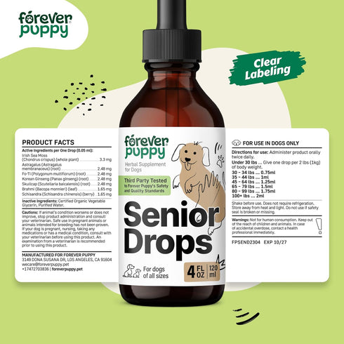 Senior Dog Drops, Immune, Thyroid & Cognitive Support for Elderly Dogs, Liquid Vitamins - 4 oz