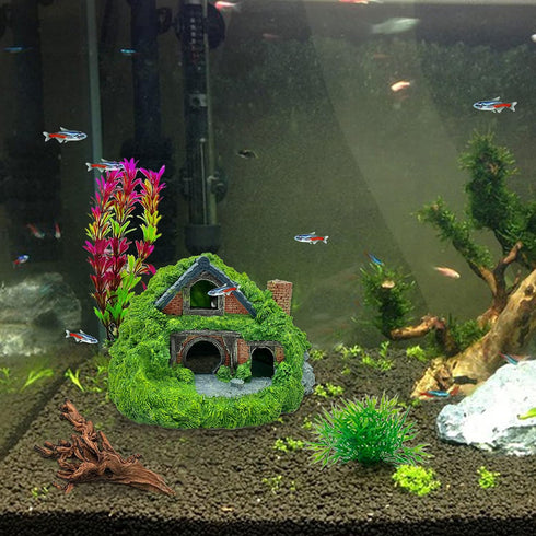 Tfwadmx 3 Pcs Hobbit House Resin Aquarium Decoration, Betta Hideout Cave, Mini Garden Landscaping Accessories