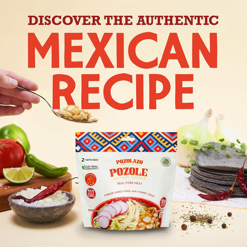 POZOLAZO Pozole | Pork Instant Soup | Mexican Hominy Stew | Freeze-Dried Pork | Just Add Hot Water | High Protein Meal