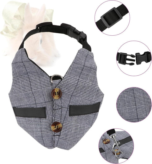 Rabbit Vest Harness and Leash Set, Adjustable Formal Suit Style for Bunny, Kitten, Small Animal Walking (L)