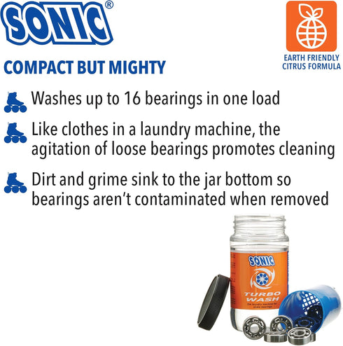 SONIC Turbo Wash, Complete Skate Bearing Cleaning Kit, Includes 8 oz Citrus Cleaner, Made in USA