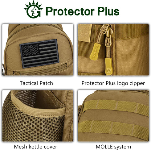 Pack Backpack Daypack Protector Plus Tactical Sling Bag Military MOLLE Crossbody Chest Shoulder with Water Bottle