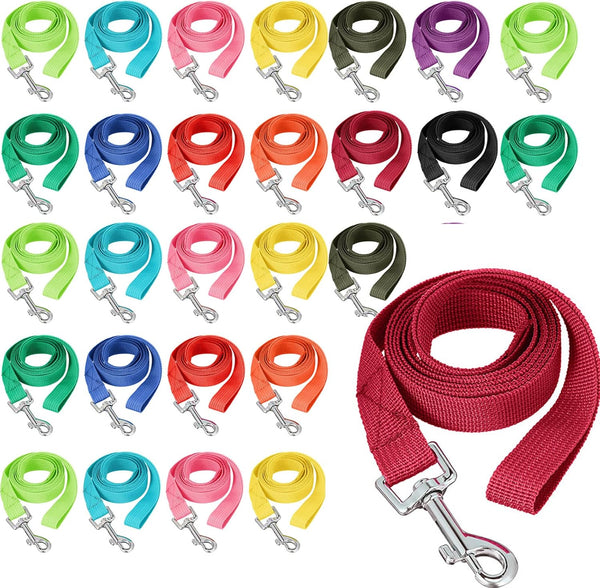 24 Pack Nylon Dog Training Leash Bulk, 5 ft Leash for Small and Medium Dogs in 12 Assorted Bright Colors