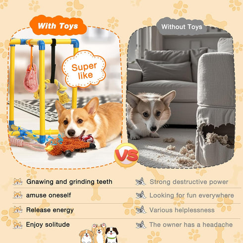 Tengantongda 9 Upgraded Puppy Play Gym with Hanging Toys, Reinforced Frame & Strong Suction CupsRemovable Dog