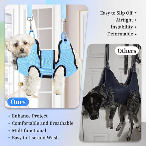 Dog Grooming Hammock for Nail Trimming, Pet Hammock for Small Dogs with Security Strap, Clippers, Nail File, and Comb