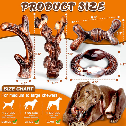 4 Pack Tough Indestructible Dog Chew Toys with Bacon Flavor - Durable Nylon Bones for Large Medium Breed