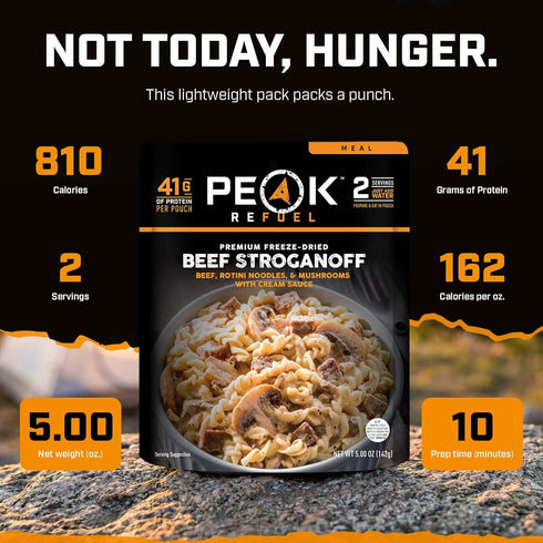 2-Pack Backpacking 4 Peak Refuel Beef Stroganoff | Freeze-Dried & Camping Food | High Protein Real Beef | Quick Prep |