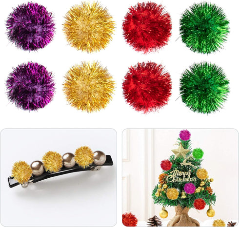AUEAR 12 Pack 2 Inch Sparkle Ball Shiny Glitter Tinsel Pom Poms, Interactive Cat Balls for Kittens