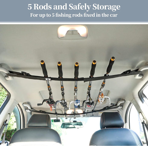 Vehicle Fishing Rod Holder, Heavy Duty Adjustable 5 Rod Capacity Storage Straps for Truck Car SUV Wagons Van