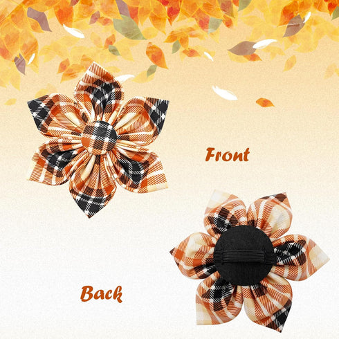 Lionheart Glory Dog Collar with Flower, Fall Halloween Plaid Dog Collar, Adjustable for Large Dogs
