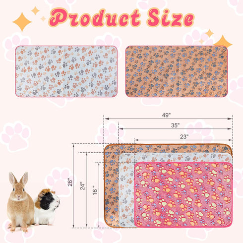 YUEPET 3 Pack Waterproof Guinea Pig Blankets, Washable Fleece Cage Liners, Warm Flannel Throw for Small Animals 48"×24"