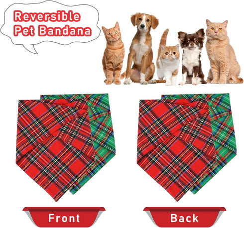 Malier 2 Pack Dog Bandana Christmas Classic Plaid Scarf Set for Small Medium Large Dogs Cats (Green + Red, Large)