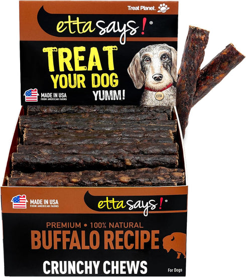 etta says! Crunchy Premium Dog Chews, 4.5" Buffalo Dog Chews - Made in The USA, Grain-Free, 36 Count