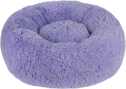Best Pet Supplies Round Donut Dog Bed with Plush Faux Fur Fabric, Calming Cushion for Indoor Pets, Lavender, 20x20x6''
