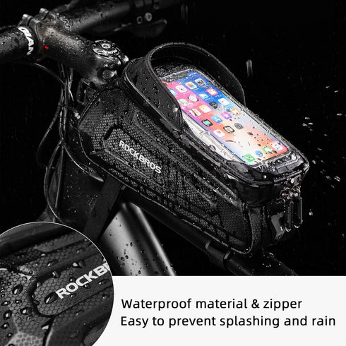 ROCKBROS Waterproof Bike Phone Bag, EVA Hard Shell Bike Pouch with Rain Cover for iPhone 14/12/11 Pro
