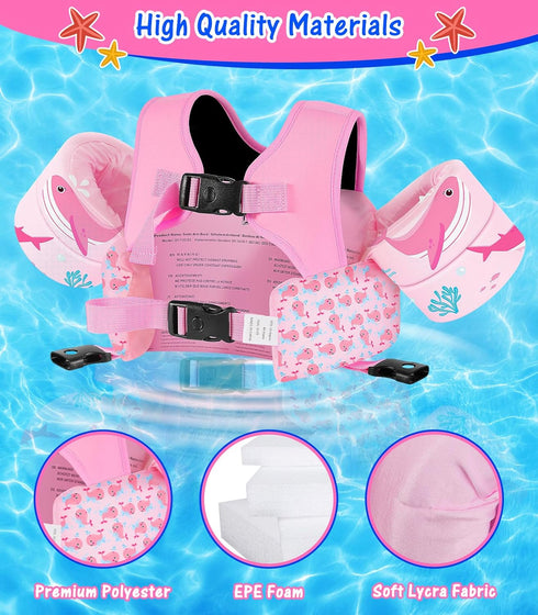 15-30 lbs, Swimming MoKo Swim Arm Floaties Toddler Swim Vest for Kids Cartoon Water Wings with Crotch Strap, Pool Float
