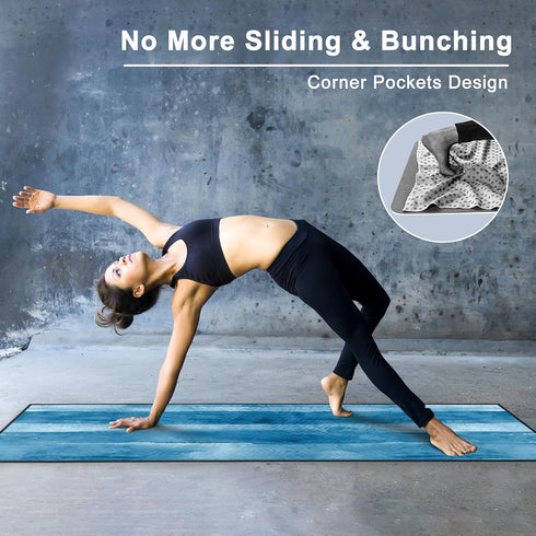 70"x26", QiyI Yoga Mat Towel with Corner Pockets, Non Slip Sweat Absorbent Hot Yoga Towels, Soft Yoga Blankets