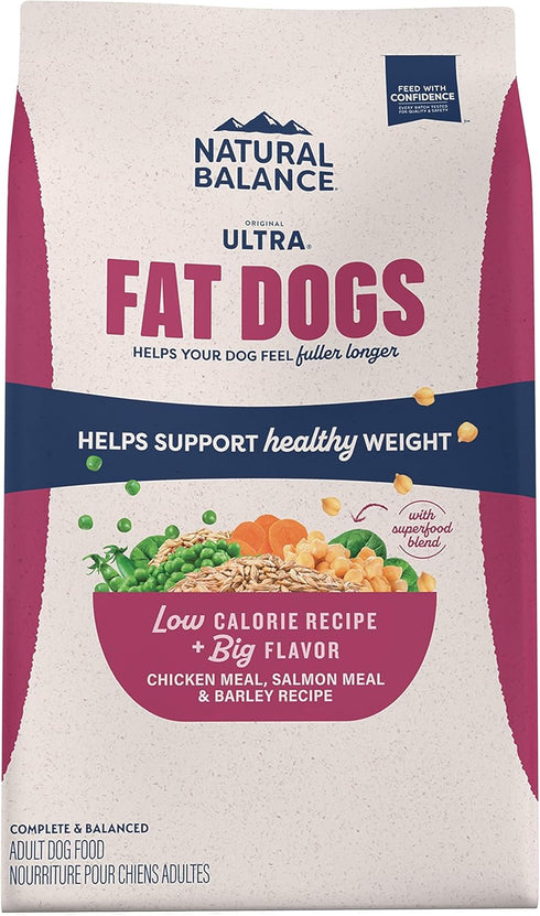 Natural Balance Original Ultra Fat Dogs, Chicken Meal, Salmon Meal & Barley Recipe, Adult Dry Dog Food, 4 lbs.