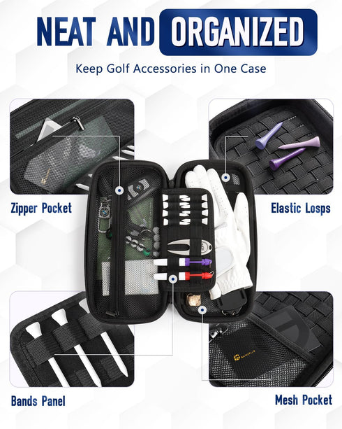 Odor-Absorbing Golf Glove Holder Case - Fits Golf Club Bag with Glove Shaper and Storage for Accessories