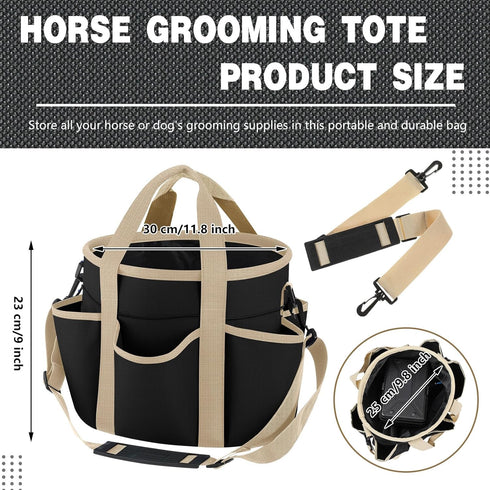 (Stylish,10.63 10.63 9.45 Inch,Khaki Abbylike Grooming Tote Bag for Horses and Dogs Organize Tack Tools Equestrian