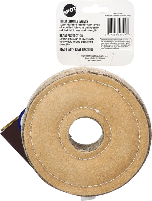 SPOT Dura-Fused Chunkies Ring Dog Toy - All Natural Leather and Felt, Durable Extra Thick Chew Toy for Aggressive