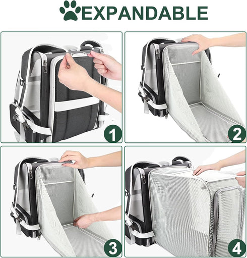 Texsens Cat Backpack, Expandable Pet Carrier for Medium Cats and Small Dogs up to 17 lbs, Black