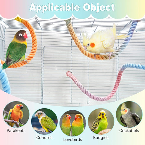 Set BNOSDM Bird Rope Perch with Stand Perch Toy Bendable Rope Perches Wooden Spinning Exercise Wheel Toy Parrot Cage