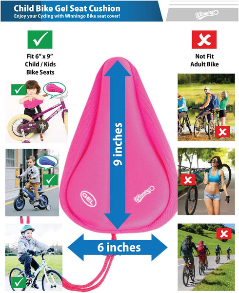 Gel Kids Bike Seat Cushion Cover, Anti-Slip Comfortable Adjustable Small Bicycle Saddle Pad, 9'' x 6''
