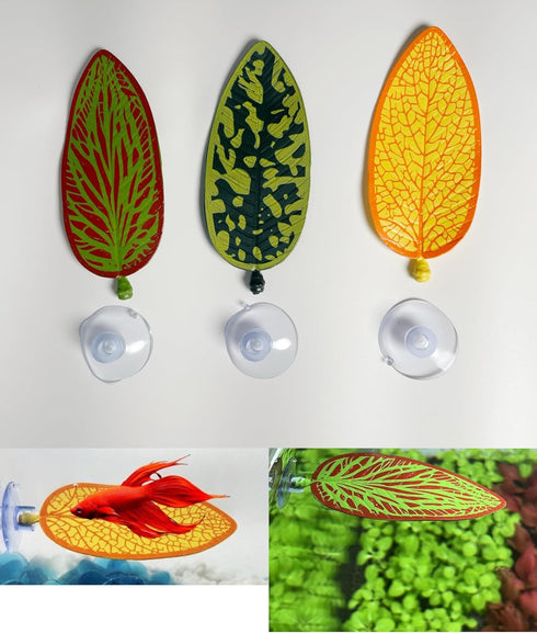 3 Pcs Artificial Plant Leaf Betta Hammock - Fish Rest Bed for Aquariums (Yellow)