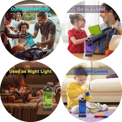 3D 14 OZ YuanDian Light Up Kids Water Bottle with Train Design- Tritan BPA Free - Cool Drinking Cups Gift for School