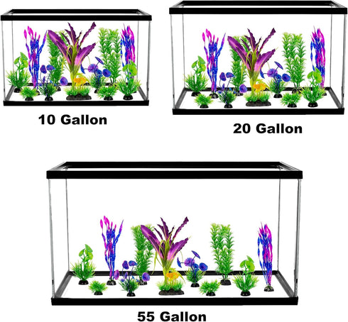Fish Tank Decorations, Plastic Artificial Plant Set, 11 Pieces Medium/Large Flower Ornament for Freshwater & Saltwater