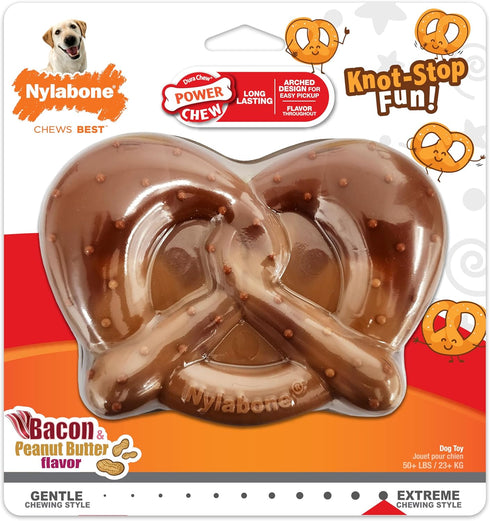 Nylabone Power Chew Pretzel Dog Chew Toy, Durable Bacon & Peanut Butter Flavor, X-Large/Souper (1 Count)