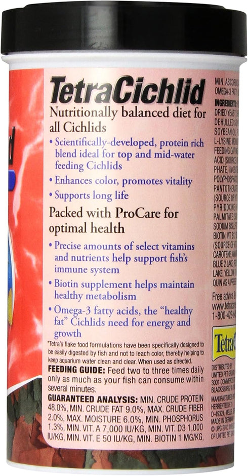 TetraCichlid Cichlid Flakes, 2.82 oz, Fish Food, Clear Water Advanced Form