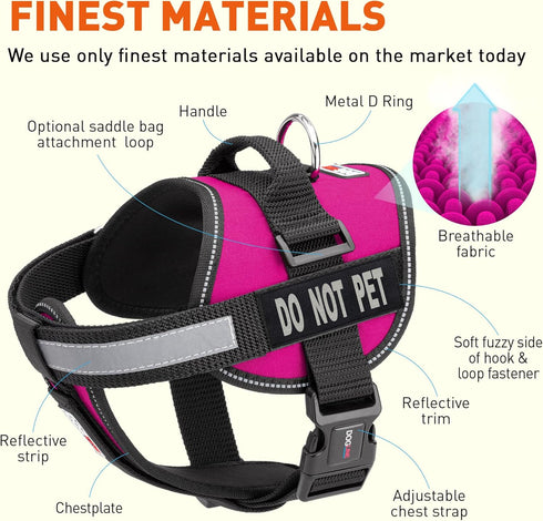 Dogline Vest Harness for Dogs, 2 Removable Do Not Pet Patches, Medium, 22 to 30", Pink