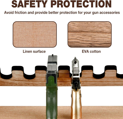 6 Hantoptik Wood Handgun Pistol Rack with U-shaped Slots Stand Display Holder for Gun Safe, Gun Rack Storage Organizer