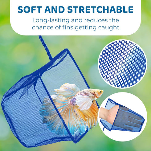 SunGrow Betta Fish Net, Secure Delicate Fin, 5x4 Inches with 11 Inches Handle, Extra Soft Nylon Net for Aquarium