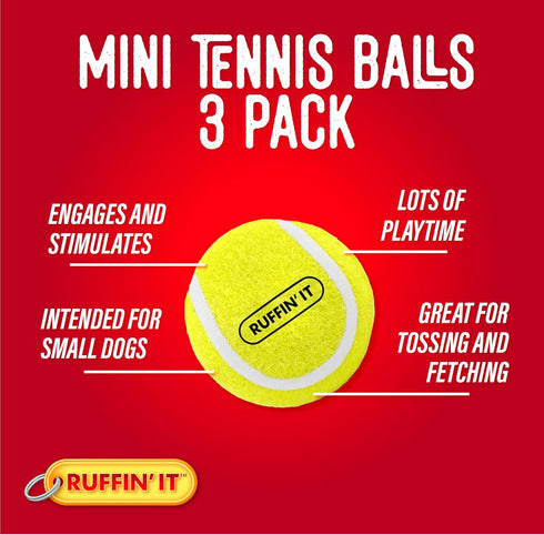 Ruffin' It Small Tennis Balls, 3 Pack Dog Toy for Park, Home, or Beach