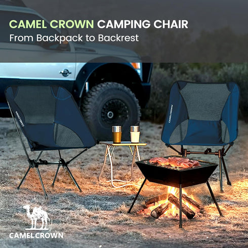 Backpacking CAMEL CROWN Portable Camping Chair Lightweight Compact Folding Chair Mesh for Outdoor Camp Travel Beach